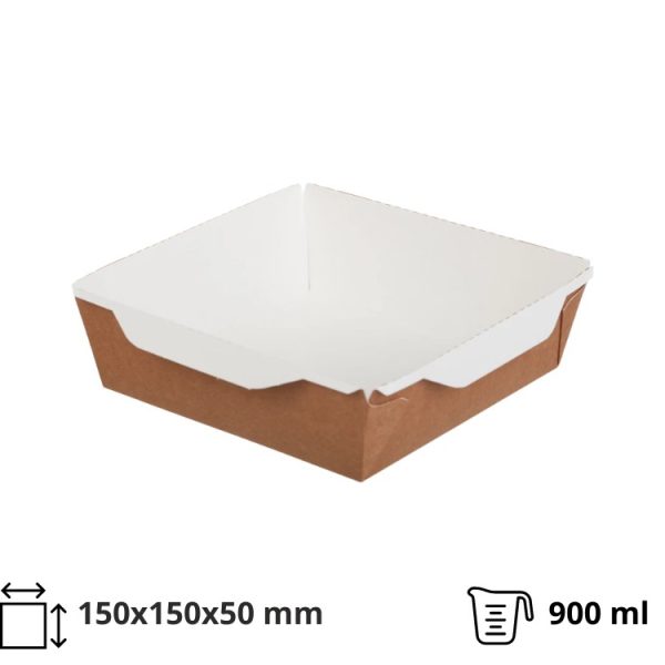 Kartonska posuda sa providnim poklopcem ECO OpSalad 900 ml 150х150х50 mm kraft [50 kom/pak]