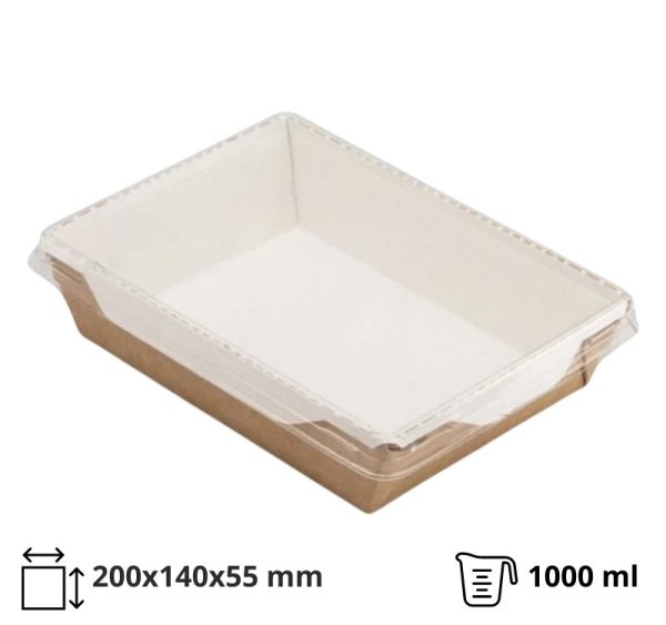 Kartonska posuda sa providnim poklopcem ECO OPSalad 1000 ml 200x140x55 mm kraft [50 kom/pak]