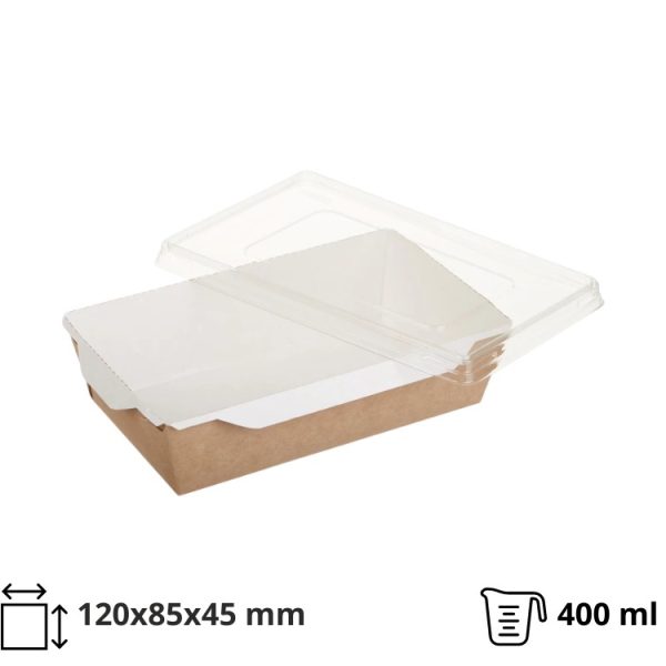 Kartonska posuda za salate i topla jela sa providnim poklopcem ECO OpSalad 400 ml 120х85х45 mm kraft ( kom/pak) [150 kom/pak]