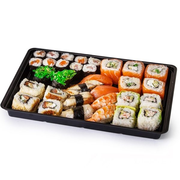 Posuda za sushi sa poklopcem PS 295x205x43 mm crna, 100 kom (komplet)