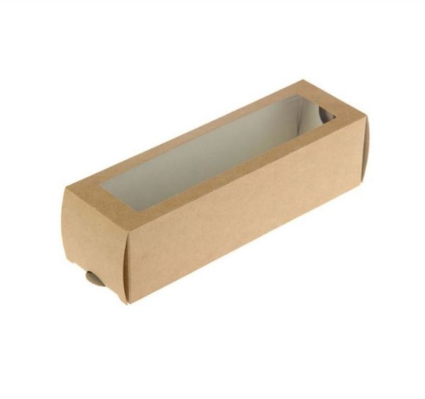 Kartonska kutija sa prozorom za deserte “Makaron” 180x55x55 mm kraft (500 kom/pak)