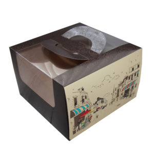 Kutija za tortu sa prozorom, sa ručkom 1 kg 230х220х120 mm Randevu (10 kom/pak)