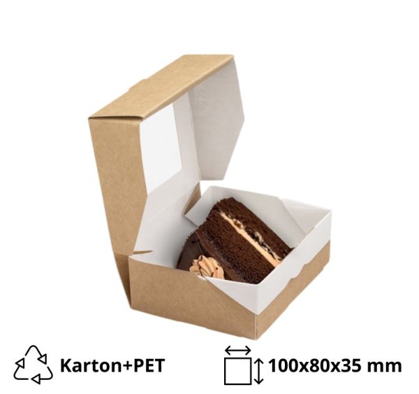 Posuda papirna ECO TABOX 300 sa prozorom 100x80x35 mm 240 ml, kraft [50 kom/pak]