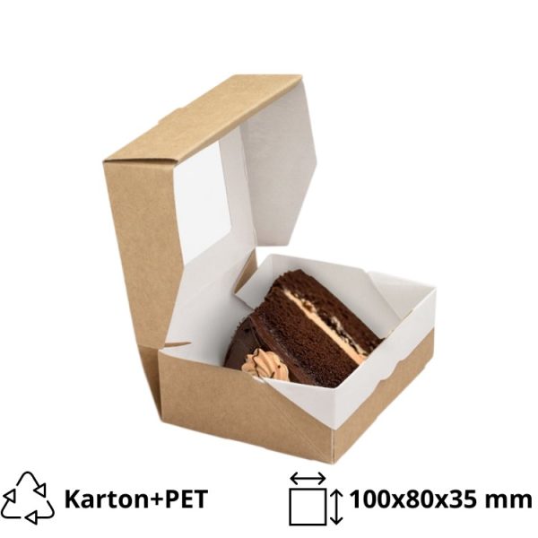 Posuda papirna ECO TABOX 300 sa prozorom 100x80x35 mm 240 ml, kraft [50 kom/pak]