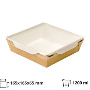 Kartonska kutija sa providnim poklopcem ECO OpSalad 1200 ml 165x165x65 mm kraft [50 kom/pak]