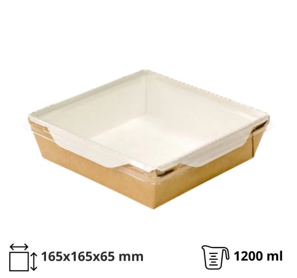 Kartonska kutija sa providnim poklopcem ECO OpSalad 1200 ml 165x165x65 mm kraft [50 kom/pak]