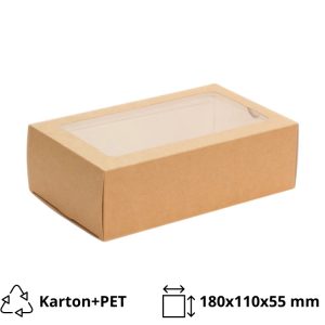 Posuda papirna ECO MB 12 sa prozorom – za deserte “Makaron” 180x110x55 mm, kraft [10 kom/pak]