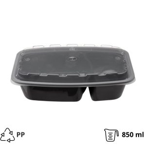 Posuda 2-odeljka sa poklopcem PP Tambien 850 ml 211x146x51 mm, crna [150 kom/pak]