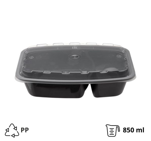 Posuda 2-odeljka sa poklopcem PP Tambien 850 ml 211x146x51 mm, crna [150 kom/pak]