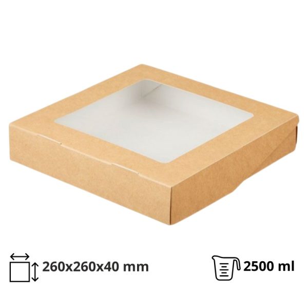 Kartonska posuda sa prozorom ECO TABOX 2500 ml 260x260x40 mm, kraft [25 kom/pak]