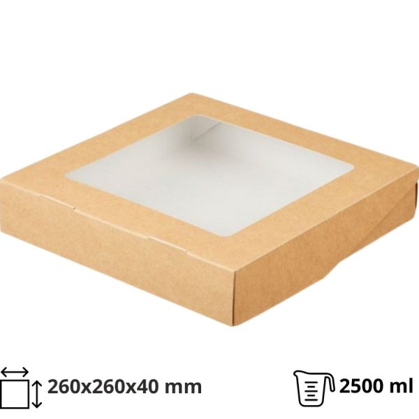 Kartonska posuda sa prozorom ECO TABOX 2500 ml 260x260x40 mm, kraft [25 kom/pak]