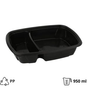 Posuda 2-odeljka PP 600-350 ml 230х170х50 mm, crna [545 kom/pak]