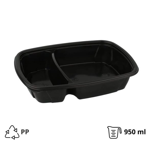 Posuda 2-odeljka PP 600-350 ml 230х170х50 mm, crna [545 kom/pak]