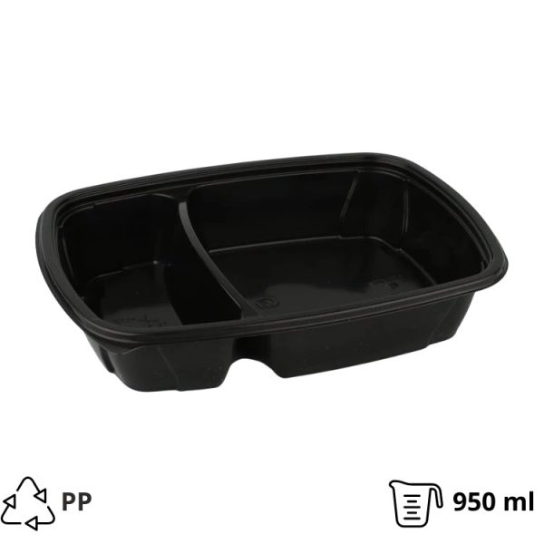 Posuda 2-odeljka PP 600-350 ml 230х170х50 mm, crna [545 kom/pak]