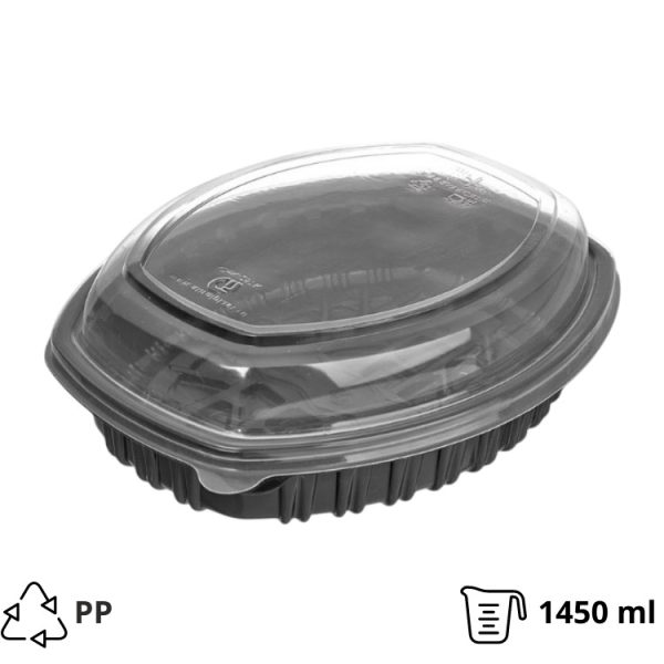 Posuda sa poklopcem PP 1450 ml 257х202x70mm crna, 300 kom (komplet)