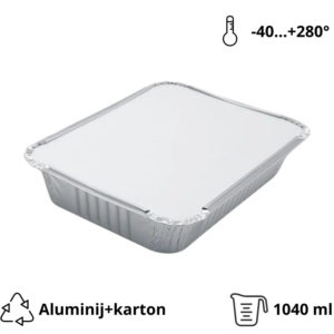 Aluminijumska posuda sa poklopcem 1040 ml 225х175х35 mm, 100 kom (komplet)