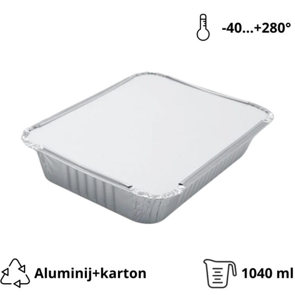 Aluminijumska posuda sa poklopcem 1040 ml 225х175х35 mm, 100 kom (komplet)