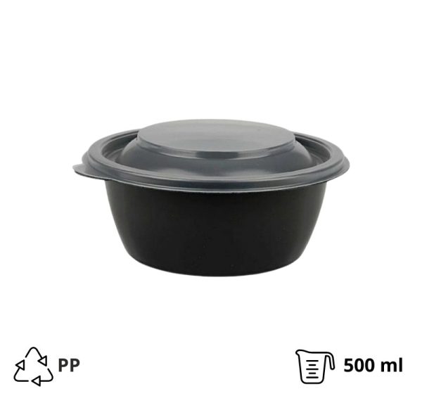 Posuda sa poklopcem PP 500 ml d=144 mm h=59 mm crna, 50 kom (komplet)