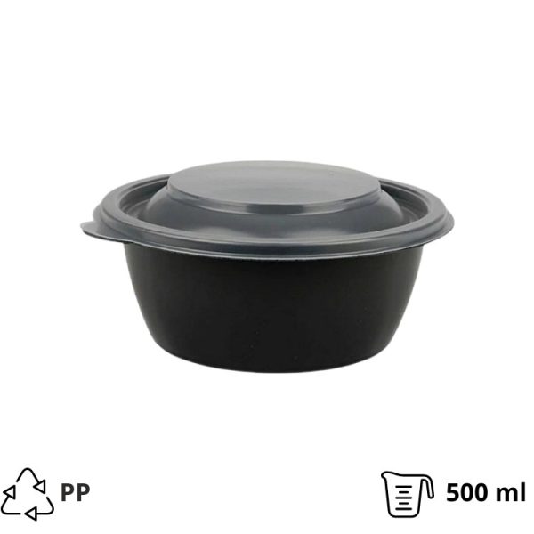 Posuda sa poklopcem PP 500 ml d=144 mm h=59 mm crna, 50 kom (komplet)