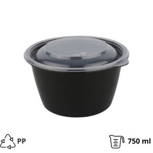 Posuda sa poklopcem PP 750 ml d=144 mm h=83,6 mm crna, 50 kom (komplet)