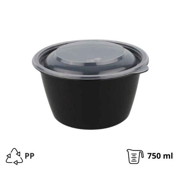 Posuda sa poklopcem PP 750 ml d=144 mm h=83,6 mm crna, 50 kom (komplet)