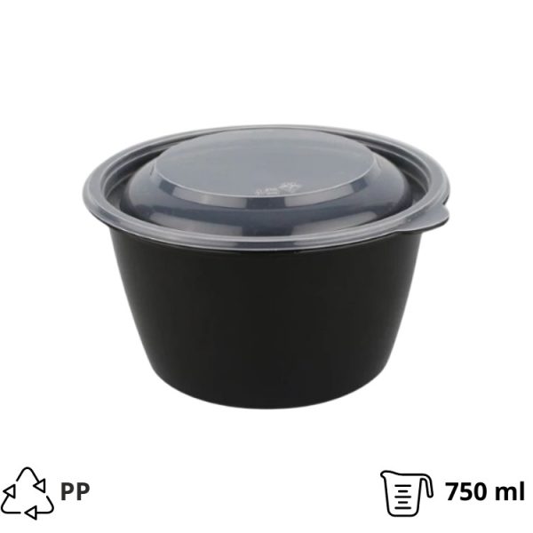 Posuda sa poklopcem PP 750 ml d=144 mm h=83,6 mm crna, 50 kom (komplet)