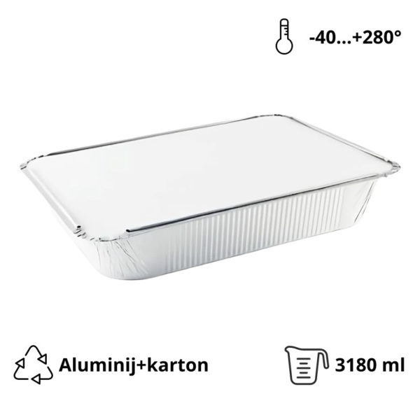 Aluminijumska posuda sa poklopcem 3180 ml 322x255x51 mm 100 kom (komplet)
