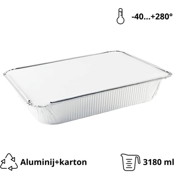 Aluminijumska posuda sa poklopcem 3180 ml 322x255x51 mm 100 kom (komplet)