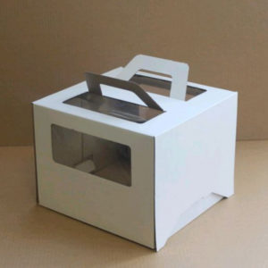 Škatla za torto z oknom, z ročaji 260x260x200 mm mikro valovit karton bela (25 kom/pak)