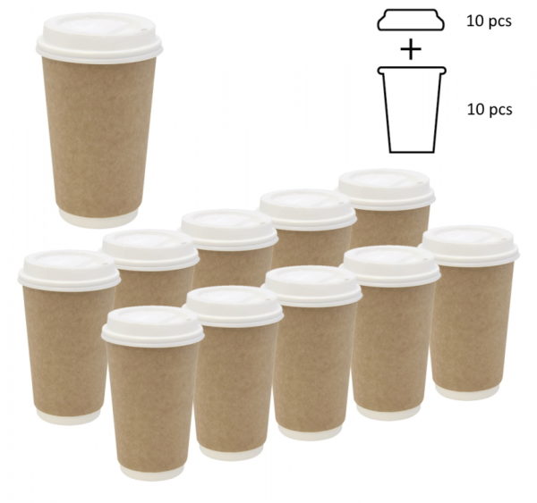 Komplet: papirna čaša 400 ml d=90 mm 2=slojni kraft sa poklopcem, 10 kom