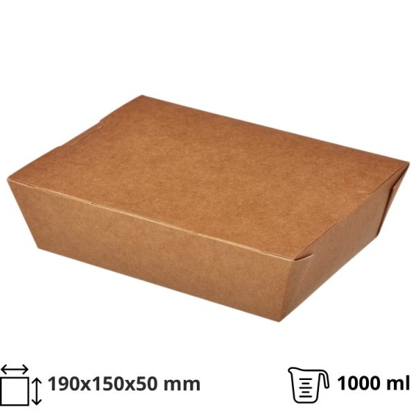 Kartonska kutija za ručak Lunch2Go 1000 ml 190x150x50 mm kraft [80 kom/pak]