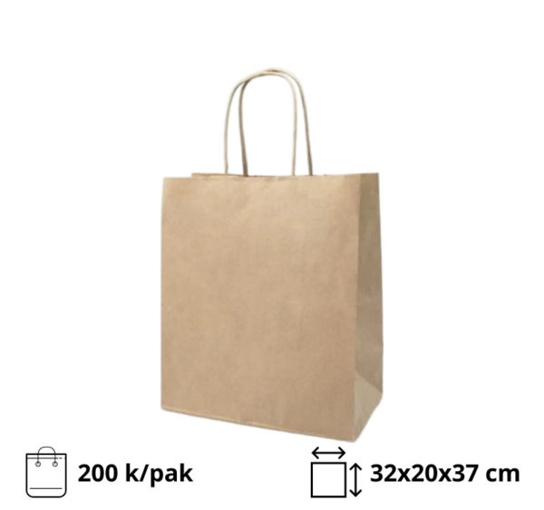 Papirna kesa sa uvijenim ručkama 320х200х370 mm kraft [200 kom/pak]