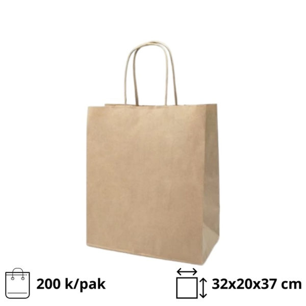 Papirna kesa sa uvijenim ručkama 320х200х370 mm kraft [200 kom/pak]