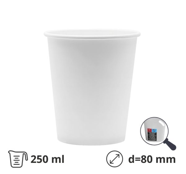 Papirna čaša 1-sl 250 ml d=80 mm bela SUP [100 kom/pak]