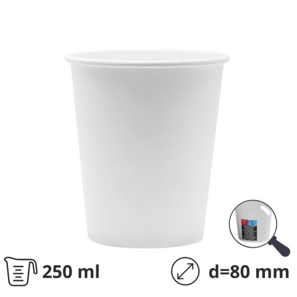Papirna čaša 1-sl 250 ml d=80 mm bela SUP [100 kom/pak]