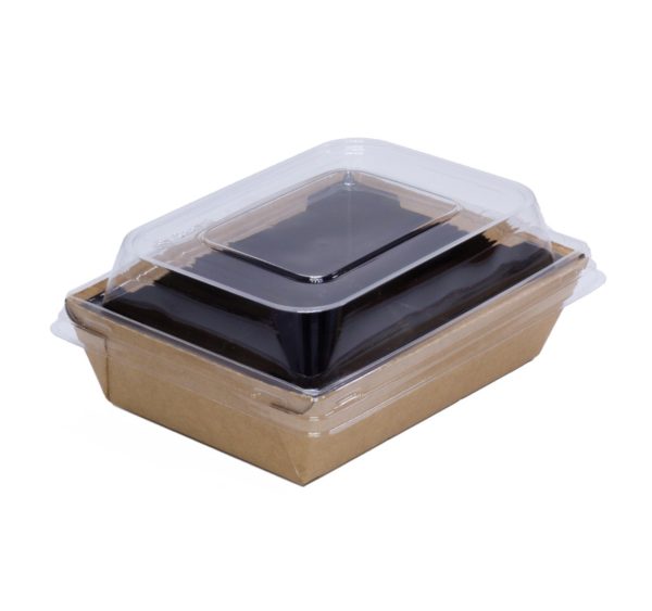 Kartonska kutija sa kupolnim poklopcem Crystal Box 500 ml 120x160x45 mm kraft/crna (300 kom/pak)