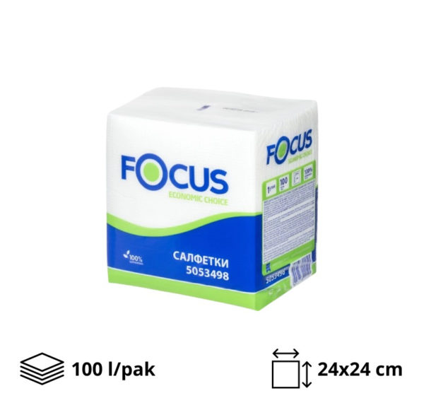 Papirne salvete 1 sl 24×24 cm Focus bele 100 kom/pak