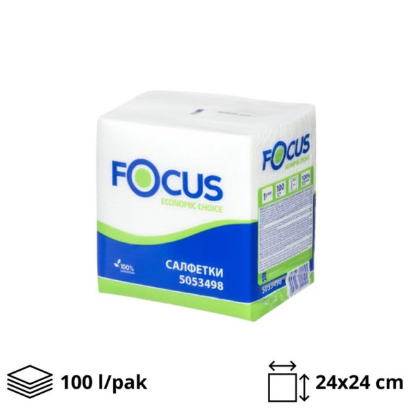 Papirne salvete 1 sl 24×24 cm Focus bele 100 kom/pak