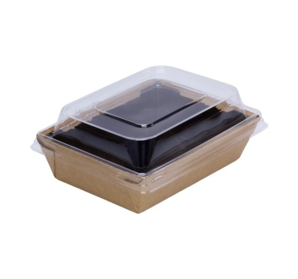 Kartonska kutija sa kupolnim poklopcem Crystal Box 500 (750) ml 160x120x45 mm kraft/crna [60 kom/pak]