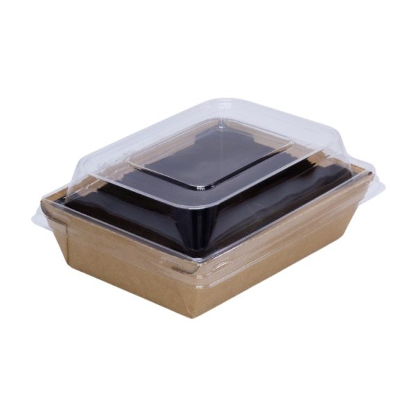 Kartonska kutija sa kupolnim poklopcem Crystal Box 500 (750) ml 160x120x45 mm kraft/crna [60 kom/pak]