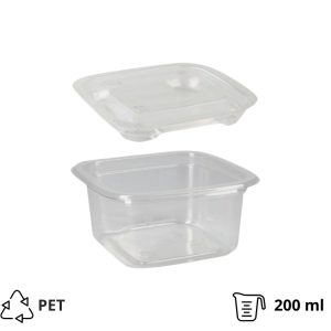 Posuda PET 200 ml 93x93x48 mm, providna sa poklopcem, 500 kom (komplet)