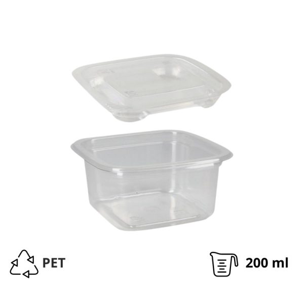 Posuda PET 200 ml 93x93x48 mm, providna sa poklopcem, 500 kom (komplet)
