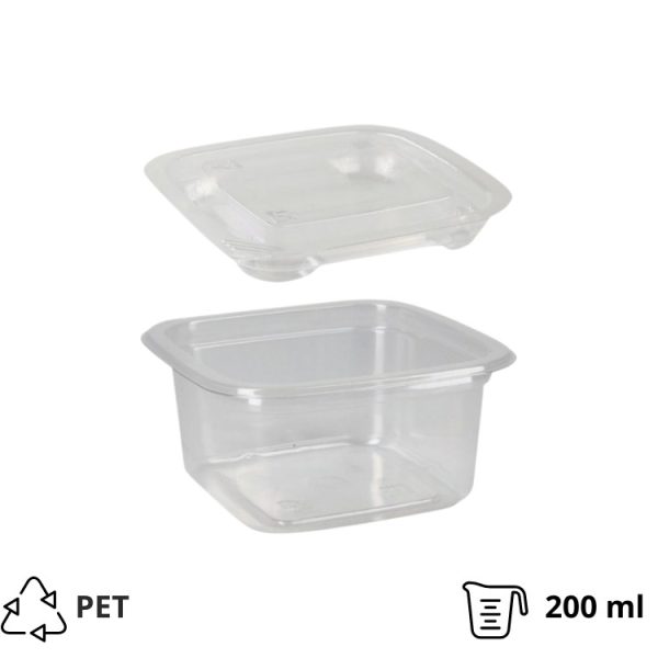 Posuda PET 200 ml 93x93x48 mm, providna sa poklopcem, 500 kom (komplet)