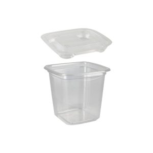 Posuda PET 400 ml 93x93xx92mm, providna, sa poklopcem, 500 kom (komplet)