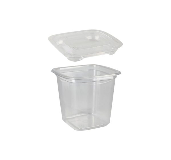 Posuda PET 400 ml 93x93xx92mm, providna, sa poklopcem, 500 kom (komplet)