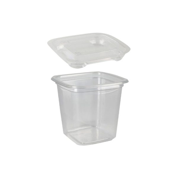 Posuda PET 400 ml 93x93xx92mm, providna, sa poklopcem, 500 kom (komplet)