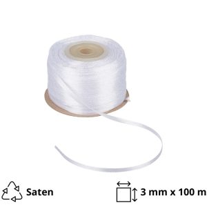 Satenska vrpca 3mm x 100 m bela