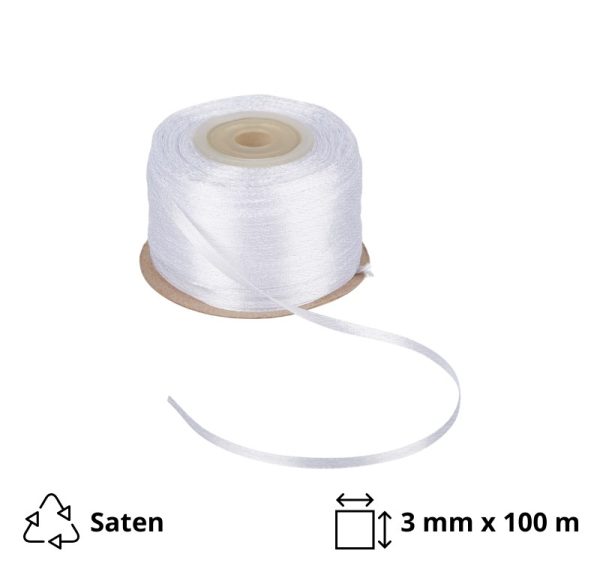 Satenska vrpca 3mm x 100 m bela