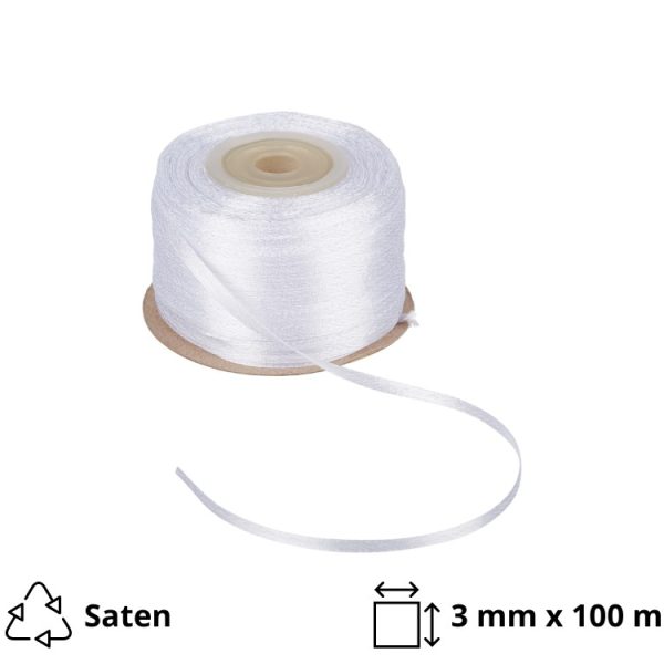 Satenska vrpca 3mm x 100 m bela