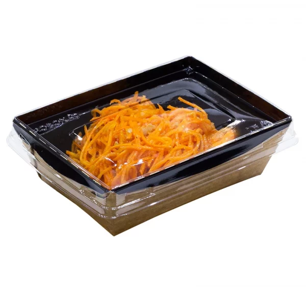 Kartonska kutija sa providnim poklopcem Crystal Box 500 ml 165x120x45 mm crni/kraft (50 kom/pak)